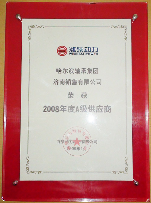 濰柴動力《2008年度A級供應商》證書